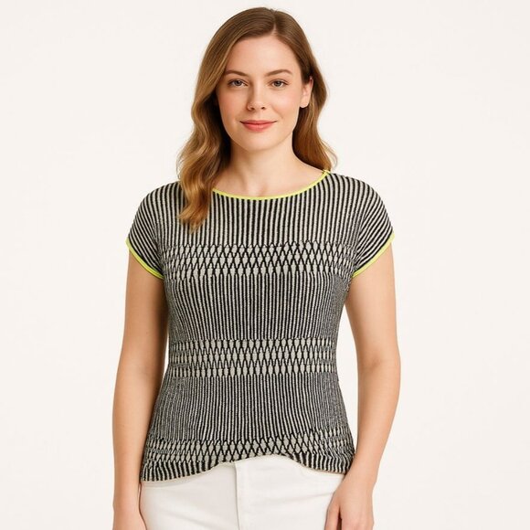 Coldwater Creek Womens Ribbed Neck Sweater Striped Cap Sleeve Size M (10-12) - Picture 1 of 12